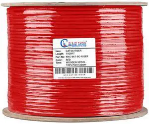 NewYork Cables Cat6a Riser Cable 1000ft - Certified 100% Solid Bare Copper Cat 6a Ethernet Cable  CMR, 23 AWG, 750 MHz, PoE++ - Unshielded Twisted Pair (UTP) -10 GB High Speed for Networking & Gaming