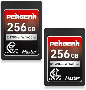 Pergear 256GB CFexpress 4.0 Type A Memory Card (2-Pack),Up to 1780MB/S Read Speeds,USB4.0(PCIe 4.0),Raw,8K 30P Record,Compatible for Sony Camera,ILME-FX3,ILME-FX6,ILME-FX30(Black Silver Master Series)