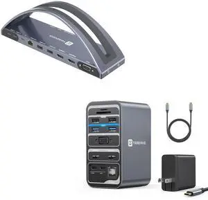 USB C Docking Station Dual Monitor, 15 in 1 USB C Dock Dual HDMI with 65W Power Supply for Lenovo, HP, Dell, Surface, Dual 4K HDMI Docking Station with Vertical Stand for MacBook Pro/Air