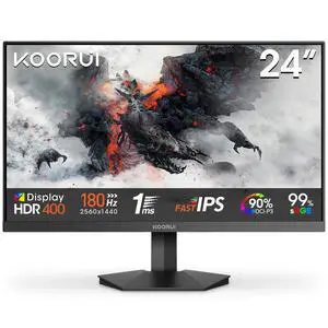KOORUI Gaming Monitor, 24" Fast IPS Computer Monitor, 180Hz QHD HDR400 Display, 1ms PC Screen, 90% DCI-P3 Color Gamut, Adaptive Sync, Ultra Slim Frame, VESA Mountable, HDMI 2.0, DP 1.4, G2421V KOORUI Gaming Monitor, 24" Fast IPS Computer Monitor, 180Hz QHD HDR400 Display, 1ms PC Screen, 90% DCI-P3 Color Gamut, Adaptive Sync, Ultra Slim Frame, VESA Mountable, HDMI 2.0, DP 1.4, G2421V