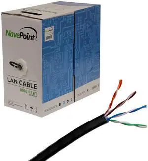 NavePoint Cat6 Riser (CMR), 1000ft, Black, Solid Bare Copper Bulk Ethernet Cable, 550MHz, 23AWG 4 Pair, Unshielded Twisted Pair (UTP)
