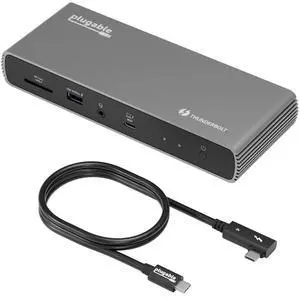 Plugable Thunderbolt 4 Dock Bundle. 100W, 3xTB Ports, Dual 8K/4K, 2.5G Ethernet, SD, USB + 2.6ft 40Gbps Cable, 240W