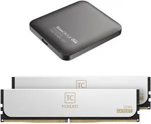 TEAMGROUPT-Create Expert Overclocking 10L DDR5 48GB Kit (2x24GB) 7200MHz (PC5-57600) CL34 M-DIE Desktop Memory White CTCWD548G7200HC34ADC01 Bundle with PD20M 1TB Magnetic External SSD TPSEG2001T0C108