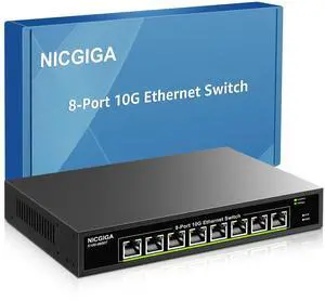 8 Port 10G Ethernet Switch Unmanaged,with 8X 10Gb Base-T Ports, NICGIGA 10Gbps Network Switch Easy for 10G NAS,PC,WiFi7 Router,10G Adapter/NIC. Desktop or 19-inch Rack Mount, Plug and Play.