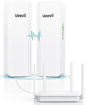 UeeVii Dual-Band Wireless Bridge Router Kit | 2.4G 5.8G WiFi Bridge | 5KM Point to Point Wireless Bridge Outdoor Network Starlink Extender for Barn/Shop | IP65 Weatherproof | Plug & Play