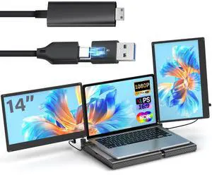 POTTMACEE 14" Laptop Screen Extender & H5-M USB Video Transmission Cable, Data to Video Signal Conversion Cable Portable Triple Monitor, Compatible with M1/M2/M3 MacBook