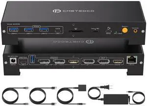 CMSTEDCD USB C KVM Docking Station Switch 3 Montors 2 Computers with 100W PD Supply Hybrid Displayport and HDMI KVM Triple 4K60Hz or Dual 4K144Hz Extended Display for Laptop and PC Share 15 in 1 Dock