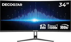 Deco Gear 34 Curved Ultrawide Business Monitor | 3440x1440, 100Hz, 1500R, 99% sRGB | Adjustable Stand, 2 HDMI and 2 DisplayPort | HDR, Low Blue Light, PIP/PBP