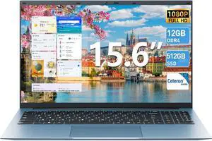 Naclud Laptops, 15.6 Inch Laptop Computer, 12GB DDR4 512GB SSD with Celeron N5095A Processor, FHD 1920x1080 Win 11 Notebook, 52WH Battery, 180° Viewing, Type-C, HDMI, USB 3.2, 5G WiFi, BT5.0(Gray)