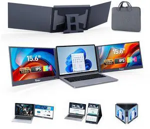 Yinker Laptop Screen Extender, 15.6'' Portable Triple Laptop Monitor Extender, Only One USB-C Connection, 1080P FHD, 360° Rotation Compatible with MacOS, Windows, Android, Fit 11-17'' Laptops