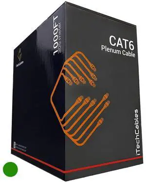 iTechCables, CAT6 Plenum Bulk Ethernet Cable 1000ft (CMP Rated) | Network Analyzer Test Passed | 23AWG 4Pair Solid, 550-MHz | Unshielded Twisted Pair (UTP) | Up to 10 Gigabit, Green