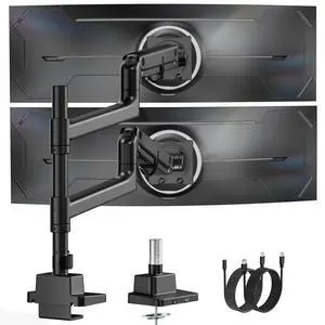 monTEK 17-57 Inch Dual Ultrawide Monitor Arm for Up to 59.4lbs Screen, Aluminum Heavy-Duty Gas Spring Vertical Stackable Curved Screen Adjustable Monitor Stand,75/100mm Vesa Mount, Black
