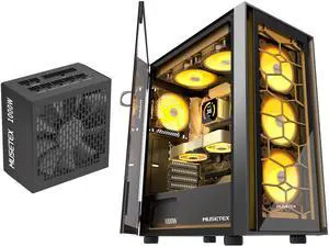 MUSETEX G07 PC CASE ATX 6 PWM ARGB Fans Pre-Installed Bundled 1000W PC Power Supply