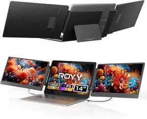 Laptop Screen Extender Triple Extended - Portable Monitor 14" FHD 1080P IPS Tri Extra Screen Monitor for Laptop with HDMI/USB-C Port for Windows Mac Chrome Plug n Play Travel Work Fits 13-17" Laptops