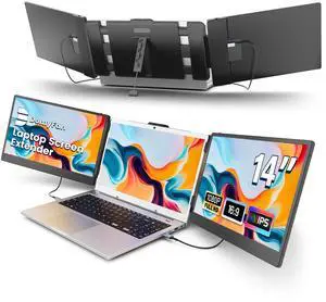 domyfan 14" Laptop Screen Extender, FHD 1080P IPS Triple Portable Monitor for Laptop, HDMI/USB-A/Type-C Plug and Play for Windows, Mac, Android, Chrome, Switch & PS5, Work with 13.3-17 Laptops
