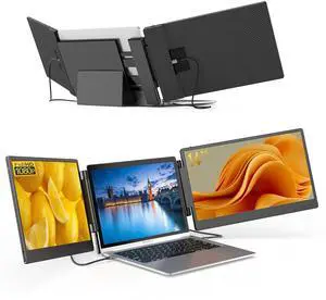 14" Laptop Screen Extender - Upgraded FHD 1080P IPS Triple Portable Monitor: 300% More Efficient, Foldable Ultra-Slim Travel Display for 13-17.3" Laptops,with Stand Plug & Play for Windows/Chrome/Mac