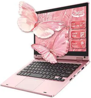 11.6 Inch Laptop PC Touchscreen 360° Foldable Thin Laptop Computer Celeron N4020 Small Laptop 6GB RAM 128GB SSD PC Portable Dual-Band WiFi&Wireless Bluetooth Webcam USB 3.0 for Working Education Pink