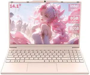 Trygood 14'' Student Laptop Computer,1080P FHD Display,8GB RAM,512GB SSD,N5095 CPU College Student Pink Laptop,Numeric Keypad,256GB TF Card,Webcam, 5GWiFi, HDMI,Pink