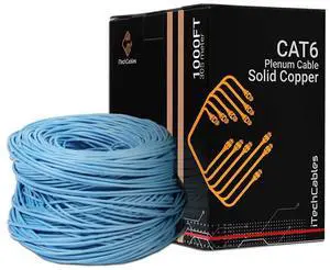 iTechCables, Cat6 Plenum 1000ft CMP Cable, Network Analyzer Test Passed, 4 Pair Pure Solid Copper, 23AWG, 550MHz, Network Cable, Unshielded Twisted Pair UTP, Bulk Ethernet Cable, Blue in Color (Blue)
