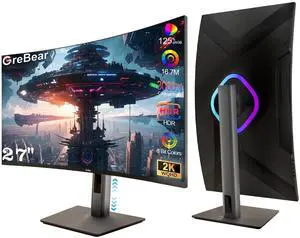 27 Inch Curved Gaming Monitor 180HZ QHD Height Adjustable, Professional PC 2K Monitors 2560 x 1440p Home Office Computer Screen, HDMI, DP, AdaptiveSync, 1500R, Build-in Speaker, 100 x 100 mm VESA