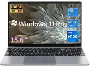 Gezoon 15.6 inch Laptop, 12th Quad Core N100(Up to 3.4GHz) CPU,16GB LPDDR4 RAM 1TB SSD, 2K FHD IPS Laptops, 2.4G/5G WiFi, Webcam,Full-Featured Type-C,Large Capacity Battery