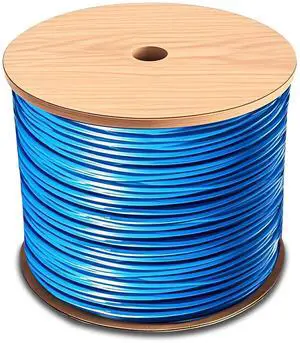 PowerEnvy Premium Cat6a Ethernet F/UTP Cable 600Mhz, 10Gbps Max, 1000Ft 23 AWG Solid Bare Copper, 4 Twisted Pairs Cable, CMR Rated, PoE++, Aluminum Foil Shielding F/UTP (Blue)