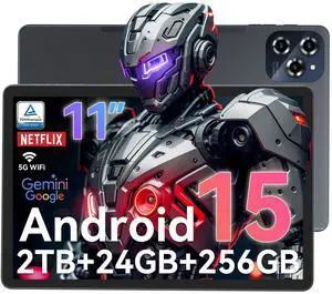 Tablet Android 15 Tablet-11 Inch FHD Display, 24GB RAM 256GB ROM /2TB TF, T615 Octa-Core AI Tablets, 8000mAh/18W Fast Charge, 5G WiFi & 16MP Camera, TÜV Certified Netflix HD for Streaming/Gaming