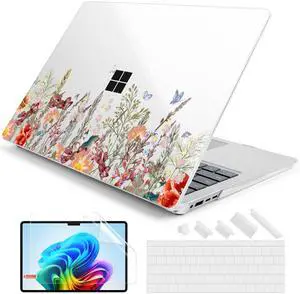 DONGKE Case for Microsoft Surface Laptop (2024), Windows 11 Copilot+ PC, 13.8 Inch Touchscreen Display, Protective Plastic Hard Shell Case with Keyboard Cover & Screen Protector - Floral Illustration