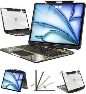 Transparent Keyboard Case for iPad Air 11-inch (M3 2025/M2 2024) & 10.9" iPad Air 4/5th & iPad Pro 11" (4th/3rd/2nd/1st Gen), 7-Color Backlit Wireless Keyboard with Trackpad and 360° Rotating, Black