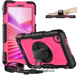 timecity Tablet Case for Lenovo Tab K9/ Tab One 8.7 inch 2025 (TB305XU/ TB305FU) Drop-Proof Protection Cover with 360° Rotate Kickstand & Shoulder Strap & Screen Protector & Stylus Holder - Rose