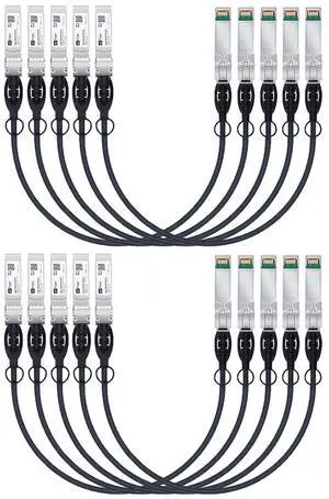 H!Fiber 10 Pack SFP+ Cable, 10G SFP+ DAC, 0.25M(0.82ft), Passive Direct Attach Copper Twinax Cable for Cisc SFP-H10GB-CU0.25M, Ubiquiti UniFi UC-DAC-SFP+,TP-Link, Mikrotik, Intel, Fortinet, Netgear