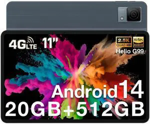 DOOGEE T40 Android Tablet,20GB+512GB/2TB Expand,11" 2.5K Ultra Clear Display Android 14,Helio G99 Octa-Core IPS 1600x2560 Gaming Tablet,8580mAh Battery,Dual SIM 4G,Face ID/NFC/OTG,Gray