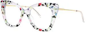 Zeelool Cat Eye Blue Light Glasses for Women Chic Oversized Floral Eyeglasses Anti Blue Light Full Eyewear Glasses JGX674221-04B