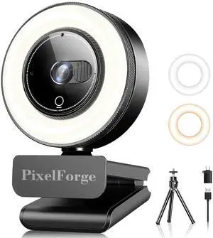 PixelForge 4K Webcam for PC with Microphone & Light & Privacy Cover, Web Camera for Desktop Computer/Laptop/Monitor/Mac, USB Streaming Camera for Zoom/Skype/Teams/Video Calling/Studying and Conference