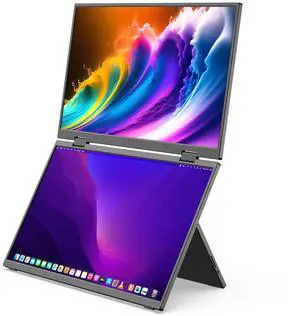 MINIX SF15 FOLD Dual 15.6" Foldable Portable Monitor, 1080P FHD, 300 nits, 100W PD, Low Blue Light, Recyclable Metal, Type-C & HDMI for Laptops, Study, Creative Projects, Office Collaboration