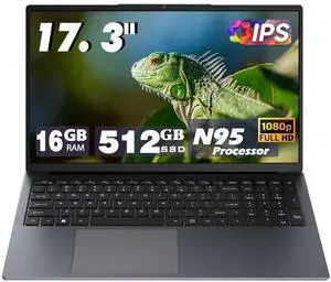 XYPLOXZ 17 inch Office Laptop Computers,12th Generation Processor N95 4C(3.4Ghz),16G RAM 512G SSD,1080P Display,10000mAh Battery,Type-C(Data), WiFi,BT,RJ45,Dual Stereo Speakers, Backlit Keyboard