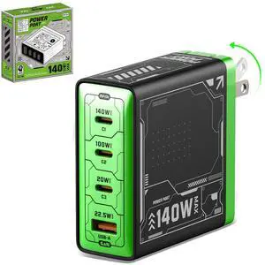 Mfish 140W USB C Charger, 4-Port GaN Charger Block, Foldable Fast Laptop Charger Power Adapter for MacBook Pro/Air, iPad Pro, iPhone 17/16 Pro, Galaxy S25/S24, Steam Deck, Google Pixelbook, and Tablet