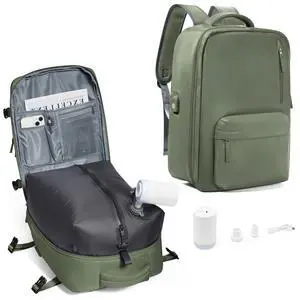 vivatote Travel Backpack for Men Women, 40L Carry On Backpacks with Pump Vacuum Compression System, Built-in USB Charger Port, Laptop Compartment 15.6 Inch, Flight Approved Business Back Pack, Green