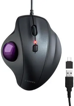 SANWA Wired Ergonomic Trackball Mouse, Optical Vertical Rollerball Mice, Silent Buttons, 34mm Trackball, 600/800/1200/1600 DPI, Compatible with MacBook, Laptop, Computer, Windows, macOS, Purple