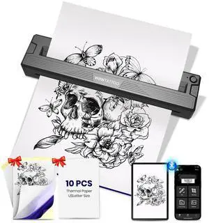 Tattoo Stencil Printer Machine,2026 Upgraded Portable Thermal Wireless Bluetooth Printer for Tattoo Beginners&Artists,withTransfer Paper and Thermal Paper,Compatible with Phone&PC