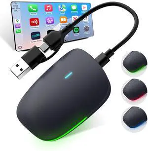 KEROLFFU 2in1 Wireless Carplay Adapter for iPhone Android,Plug n Play Easy Setup Automatic Reconnect,Convert Wired to Wireless Bluetooth Carplay Adapter Dongle,for Cars from 2016 (USB A/C) 02B