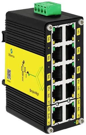 Htfoevrxs Industrial 10-Port Gigabit PoE Switch, DC12V-48V Input to DC48V PoE Output Voltage Booster, 802.3af/at 30W PoE Ports@240W, Compact PoE Power for RV Truck/Solar Power/VoIP Systems