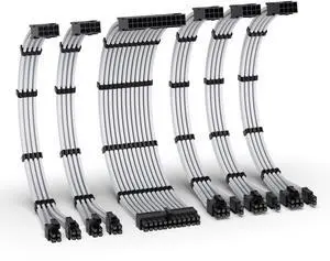 EZDIY-FAB PSU Cable Extension Kit,16AWG Power Supply Extension Cable,1x24Pin/2x4+4 EPS/3x6+2 PCI-E,Custom PC Sleeve Cable 300MM with Combs-White