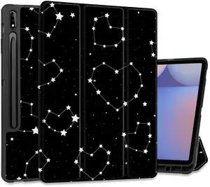 MEEgoodo Case for Samsung Galaxy Tab S10+ 2024/S9 Plus/S9 FE Plus 12.4 inch Cover 2023 with Pen Holder,Tablet Cases with Stand+Soft TPU Back Shell + Smart Auto Wake/Sleep, Constellations & Hearts