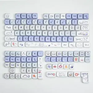 AULA MOA Keycaps 130 Keys, Dye Sub PBT Keycap Set for Mechanical Keyboard, Cloud Puppy Pattern Cute Keycaps Compatible with MX Cherry Switches and ANSI/ISO, 100%, TKL, 75%, 65%, 60% Layout