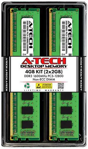 A-Tech 4GB (2x2GB) DDR3 1600MHz PC3-12800 CL11 DIMM 240-Pin Non-ECC UDIMM Desktop RAM Memory Modules