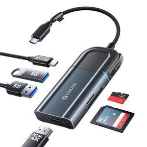 USB C Hub Multiport Adapter with 4K60Hz: 6in1 Laptop Docking Station with Screen Button, 4K60FPS HDMI, 100W PD Charging OR 10Gbps Data Port, SD/TF Card Reader, 2*USB 3.0 Ports - Aluminum USB-C Adapter