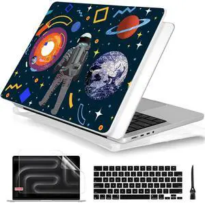 Batianda Design Case for New MacBook Pro 16 Inch M4 2024 2023 2021 Release with M3 M2 M1 Pro/Max Chip,3D Painted Hard Shell with Keyboard Cover & Screen Protector,Astronaut Planet