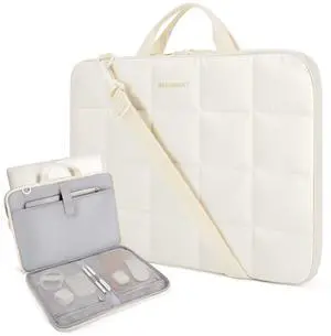 BAGSMART 15-16 inch Laptop Case with Strap and Handle, Fluffy Padded Laptop Bag for Women, MacBook Case Compatible with MacBook Air/Pro 15.6 inch, Laptop Briefcase Fitted with Dell, HP, Lenovo, Beige