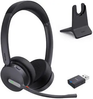 Yealink WH64 Hybrid Wireless Headset Dongle & Charging Stand, 492ft Range DECT&Bluetooth Headphones for Teams, Zoom UC,Dual Ear Noise Cancelling Portable Headsets with 3X Mic, 32H Calls,(PC/Phone)